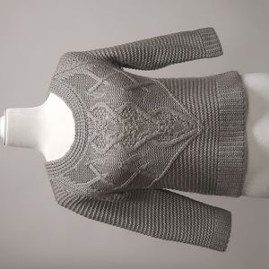 Moda International Gray Cropped Pullover with Cable Design, Size S